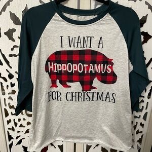 Boutique Christmas Tee Size L Navy Blue & Gray